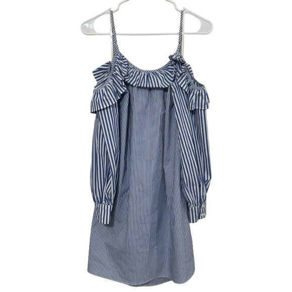 Maggy London Dress Size 10 Womens‎ Cold Shoulder White Blue Stripe Cotton /n2 - Picture 2 of 8